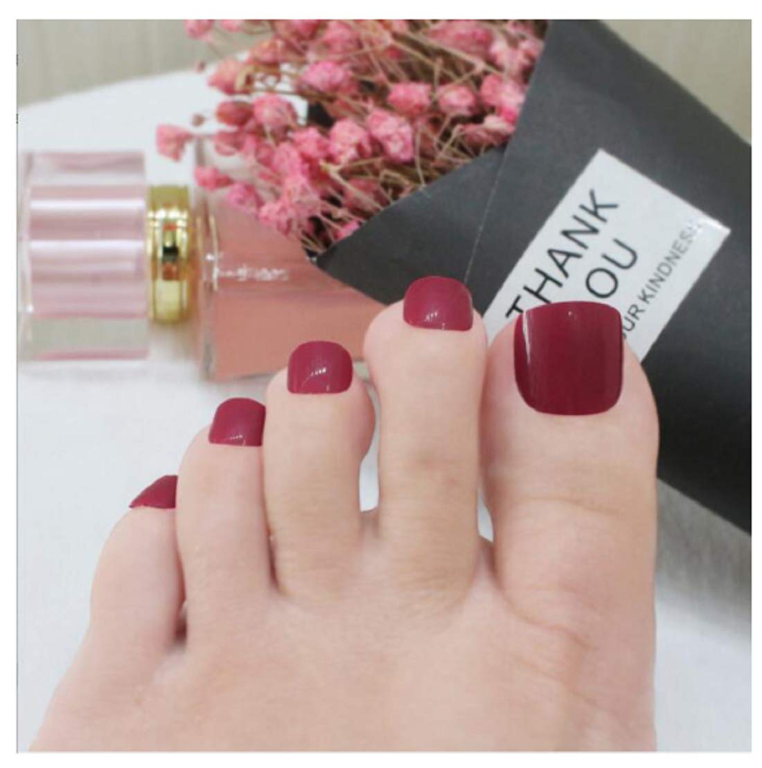VIKSON INTERNATIONAL 24pcs press on deep Red || uv gel glossy finish || press on fake Artificial False foot Toe Nail extension set with nail glue for girls women.-image-38