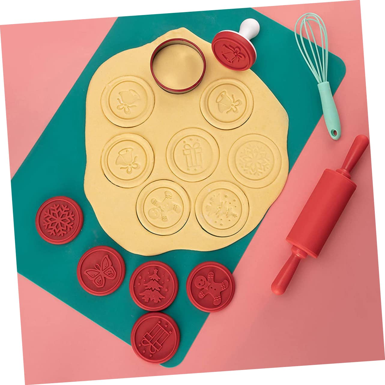 Cabilock 3 Juegos Sello De Galleta De Galletas Navideñas Cortador De Galletas Redondo Horneado Del Árbol De Navidad Formas De Galletas Sello De La Impresora Rojo Acero Inoxidable