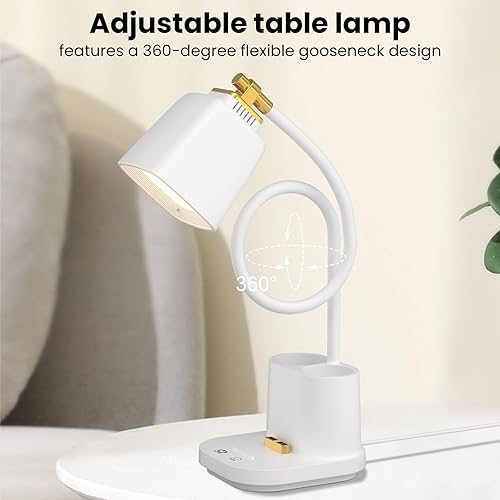 Miniatura 2 de Lámpara de escritorio LED con puerto de carga USB y soporte para bolígrafo, luz de lectura regulable, pequeña lámpara de mesa táctil para mesita de