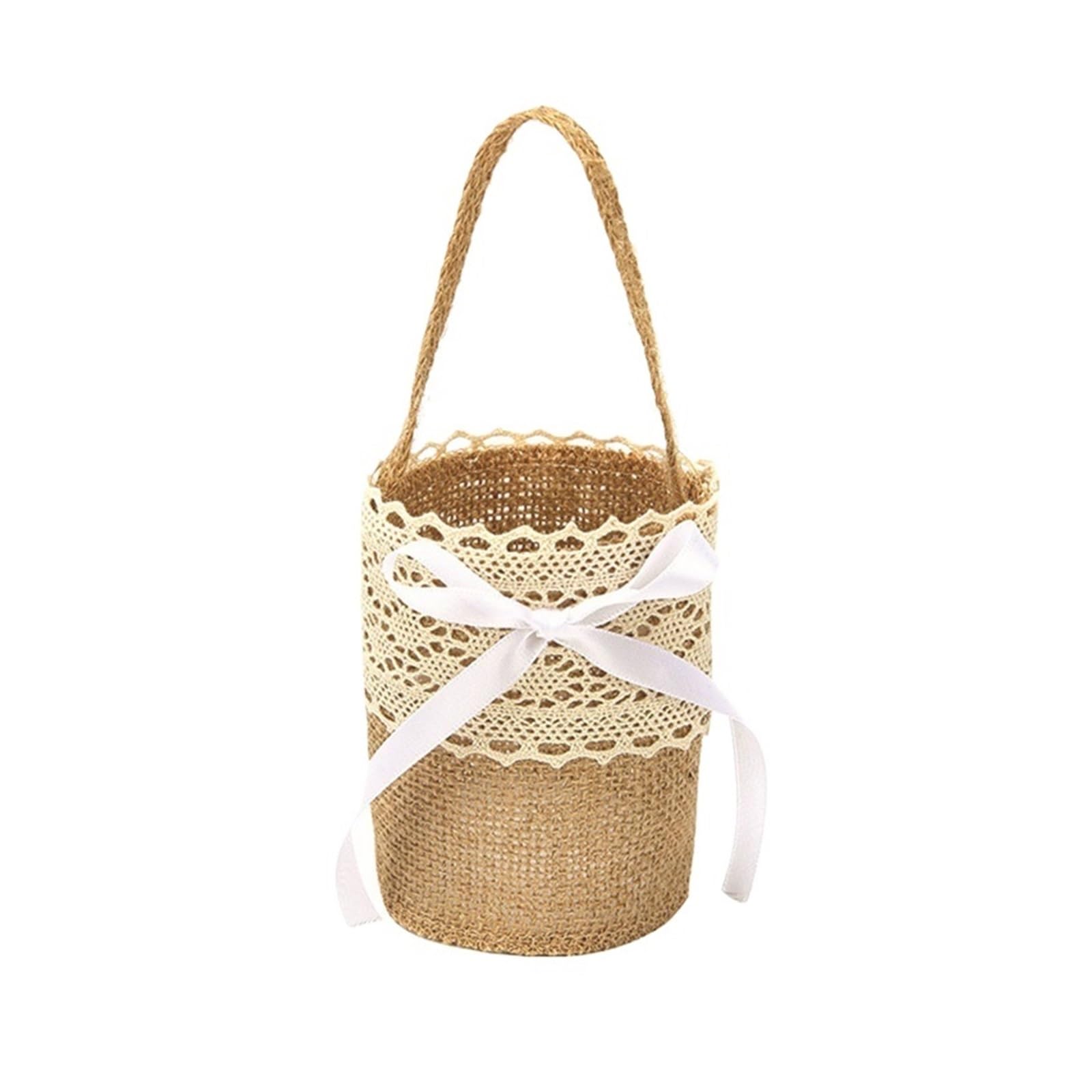 Hamper Basket 3pcs Romantic Burlap Jute Flower Basket Ring Box Rustic Wedding Flower Girl Basket(Brown7)