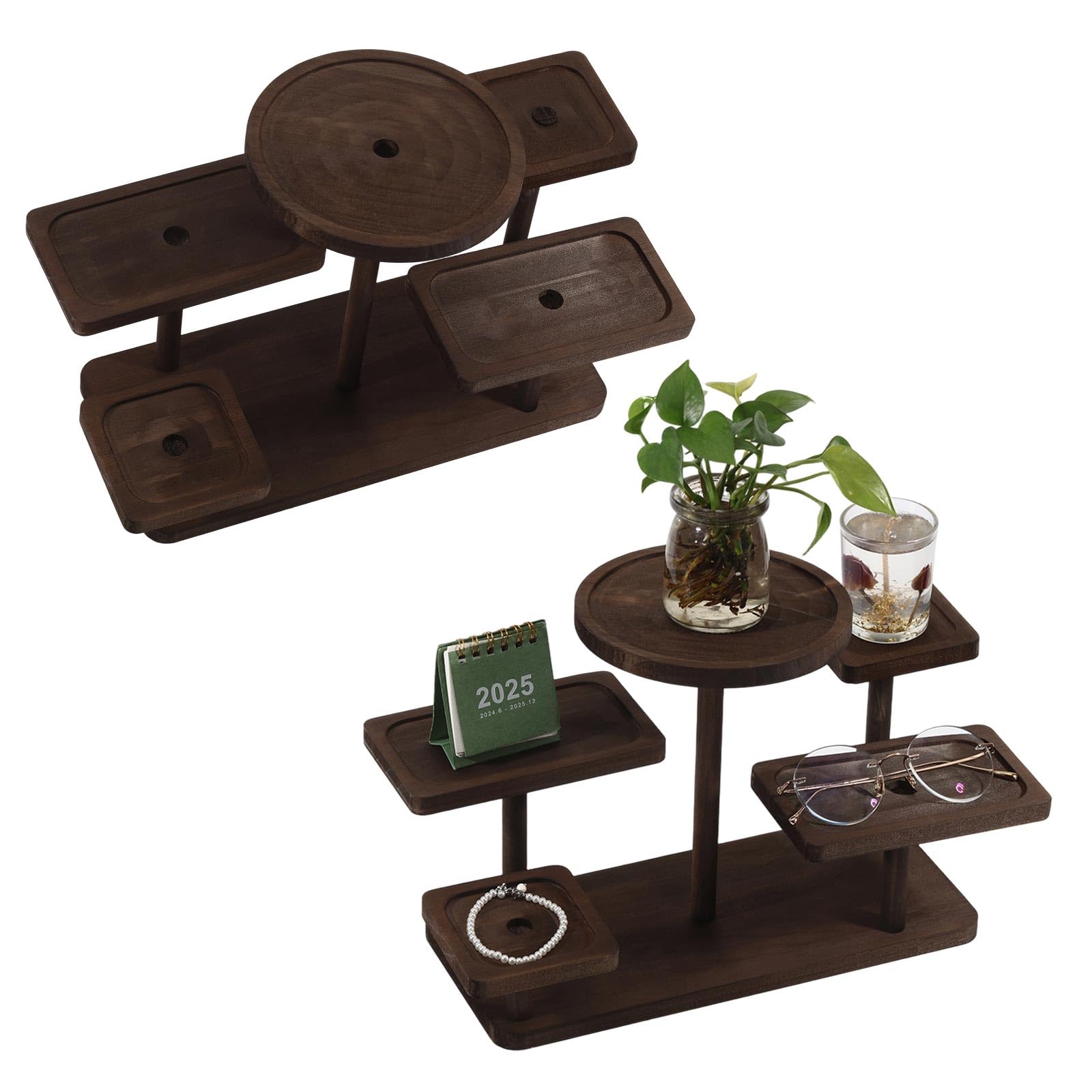 5 Stöckiges Holz Etagenregal Rustikale Etagere Für Hochzeiten Geburtstage Abschlussfeiern Und Teepartys Walnussbraun