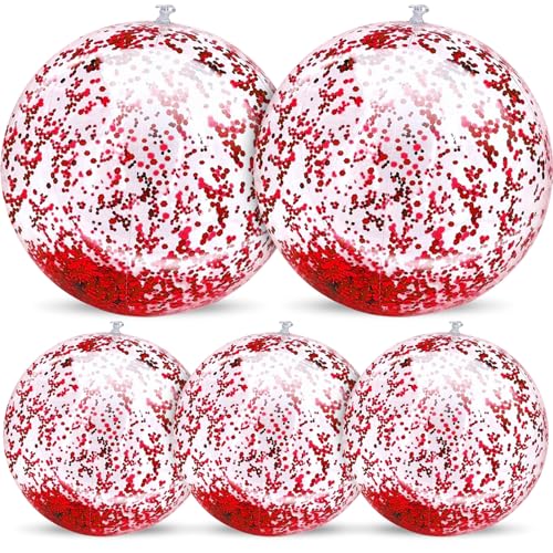 TURNMEON 5 Pack Sequins Beach Ball Jumbo Pool Toys Balls Giant Confetti Glitters Inflatable Clear Beach Ball Swimming Pool Water Beach Toys Outdoor Summer Party Favors for Kids Adults