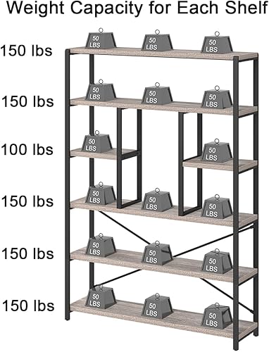 Miniatura 8 de LVB Estantería Industrial de 6 niveles, estantería grande y alta abierta rústica vintage, estantería de madera y metal moderna de granja para Roble