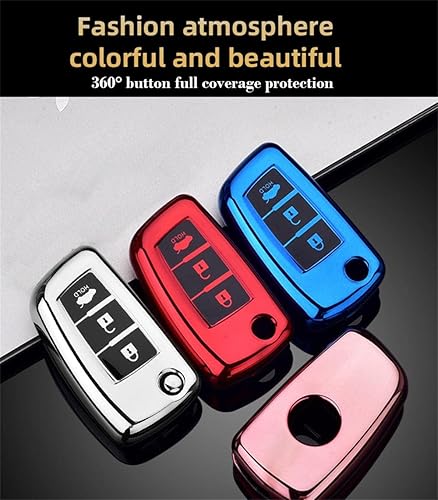 Miniatura 7 de HIBEYO Funda para llavero para Nissan Rogue Select, Rogue Sport, Sylphy, Pulsar, Sentra - Funda para llaves con tapa de 3 botones, Rosado, Rosa