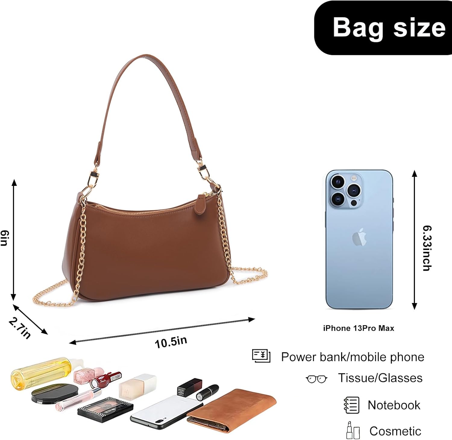 feujury Shoulder Bag for women Crossbody Bags Retro Classic Small Hobo Purse Clutch Tote Handbags with Zipper Closure - Image 3