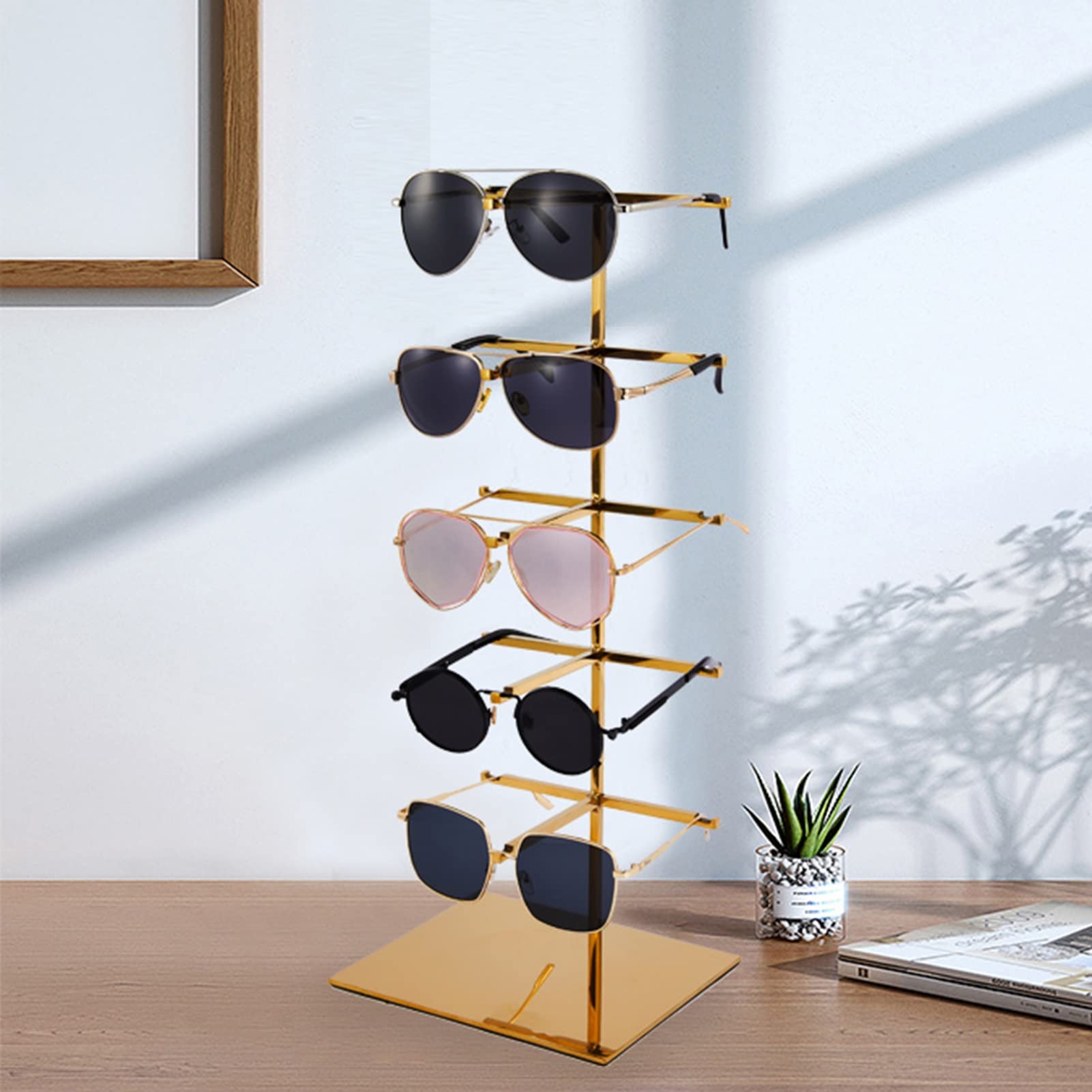 Expositor de Gafas de Sol de Acero Inoxidable: Elegante Organizador para el hogar, la Tienda, el Escritorio y la cómoda. Solución de Almacenamiento Que Ahorra Espacio para tu colección de ga