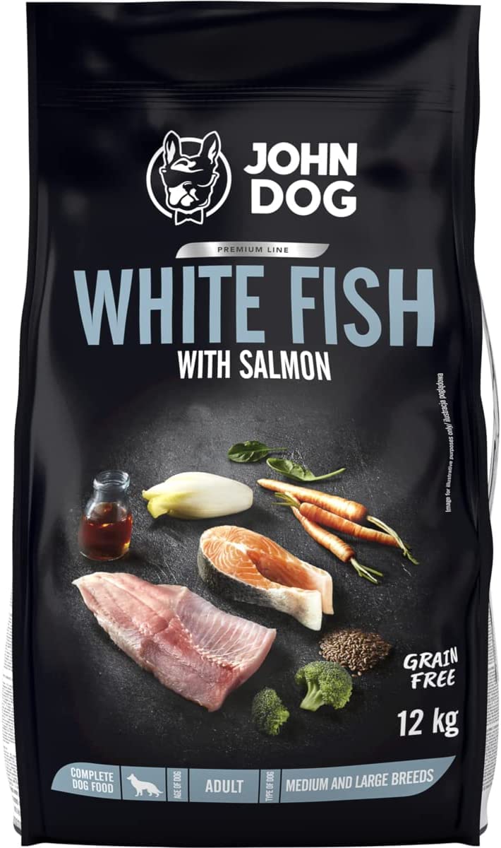 JOHN DOG Trockenfutter Für Hunde – Weißfisch & Lachs, Getreidefrei, 3 Kg, Für Mittlere & Große Rassen