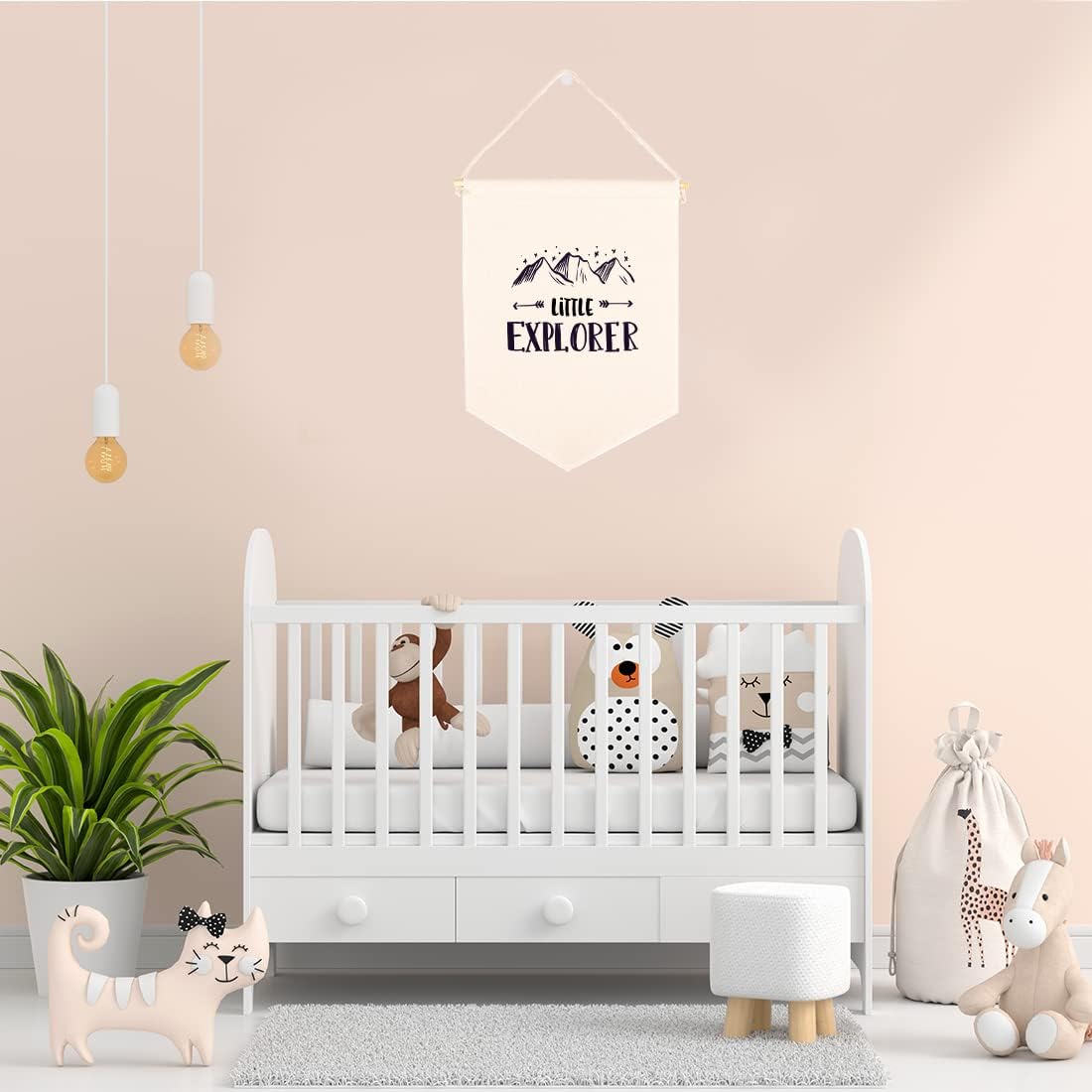Andaz Press Hanging Wall Canvas Banner - Little Explorer Tapestry for Baby Girl, Boy, Kids Nursery Wall Decoration - Pennant Flag Wall Art Decor, 1-Pack
