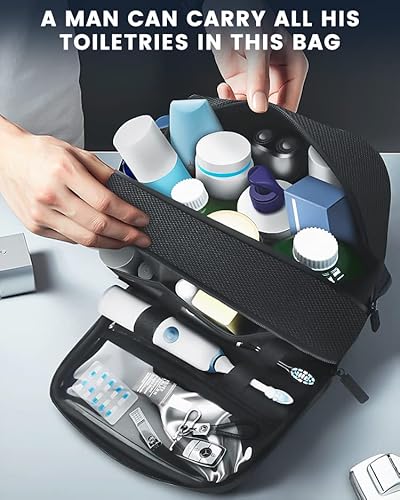 Upday Hanging Toiletry Bag For Men, Water-Resistant Travel Toiletries Organizer Dopp Kit With 11 Compartments, Waterproof Zipper And Fabric, Metal Hook #TOP1