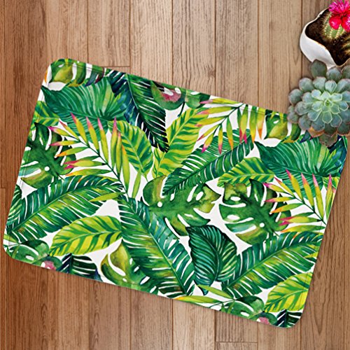 Goodbath Banan Leaf Bath Mats, Tropical Palm Tree Leaves Non Slip Bath Rugs Absorbent Bathroom Rugs Kitchen Floor Mat Carpet, 20 X 31 Inch, Green White #TOP2