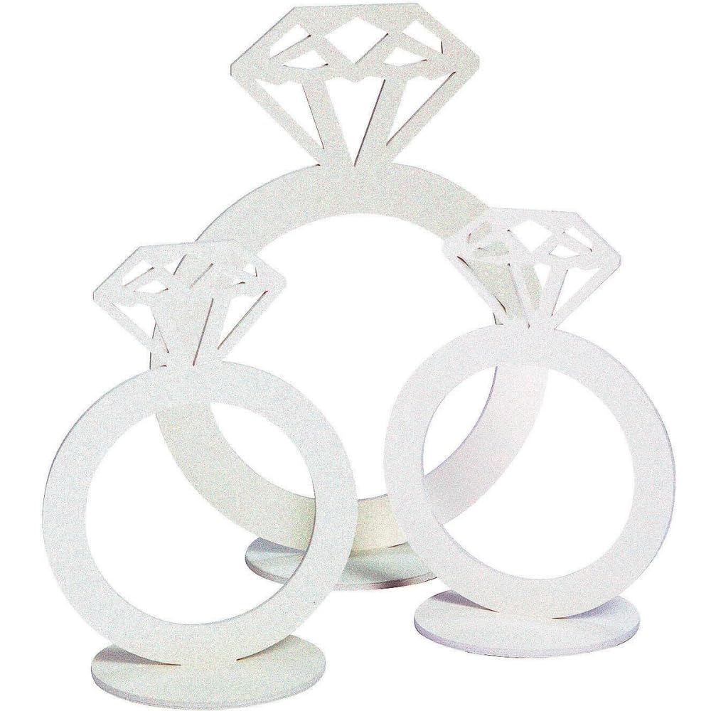 Fun Express Diamond Ring Centerpieces - 3 Piece Set - Wedding and Bachelorette Party Decor - White