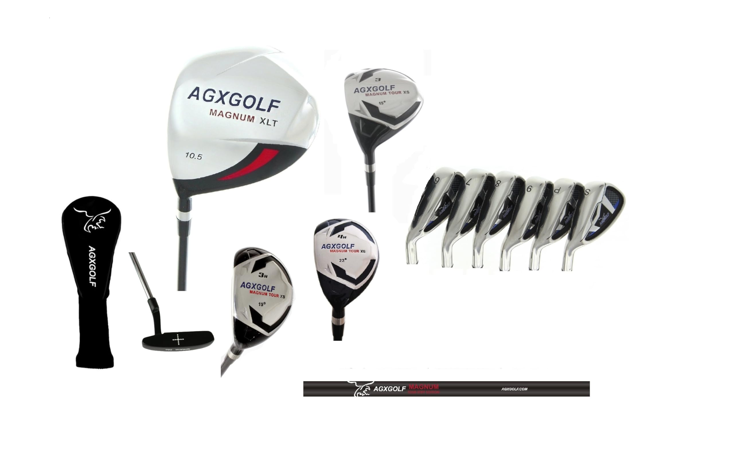 AGXGOLF Men's Left Hand XS Tour Magnum Complete Golf Club Set; w/Oversize Driver +3 Wood + 3&4 Hybrids +5-SW Irons: Stiff Flex, Tall +1 Inch Length; Free Putter US Built