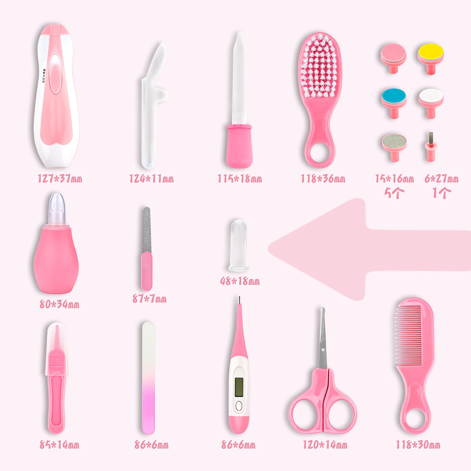 Kit de aseo para bebés, juego de cuidado de seguridad infantil con cepillo para el pelo, peine cortaúñas, aspirador nasal, limpiador de oídos, kit esencial para recién nacidos y niños