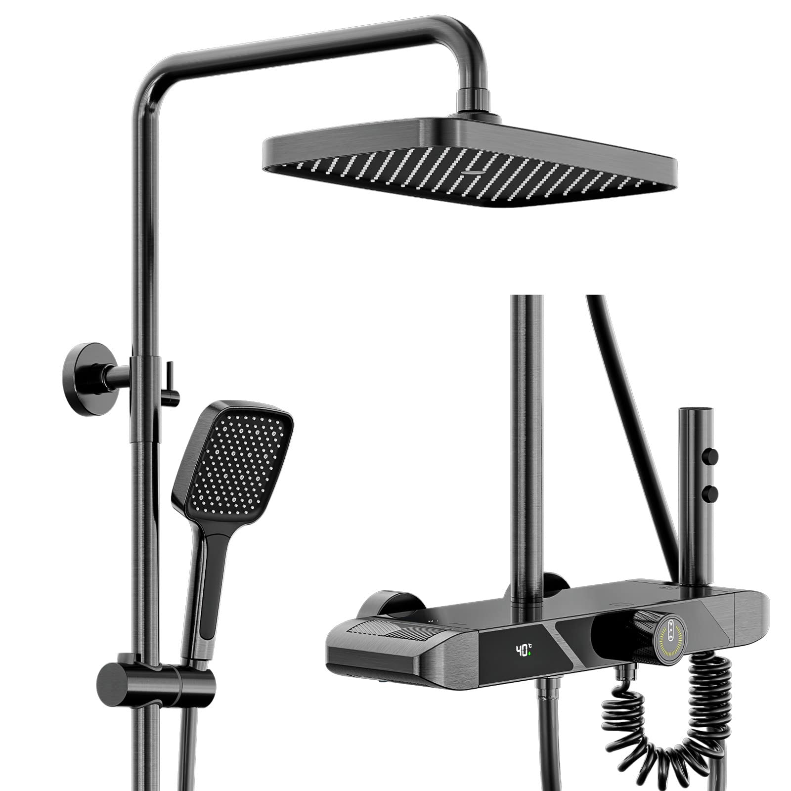 Ensemble de douche thermostatique 30 x 21 cm avec cascade intégrée