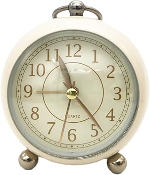 Vintage Metal Alarm Clock With Night Light Silent Non Ticking Analog Display For Bedroom Bedside TableA