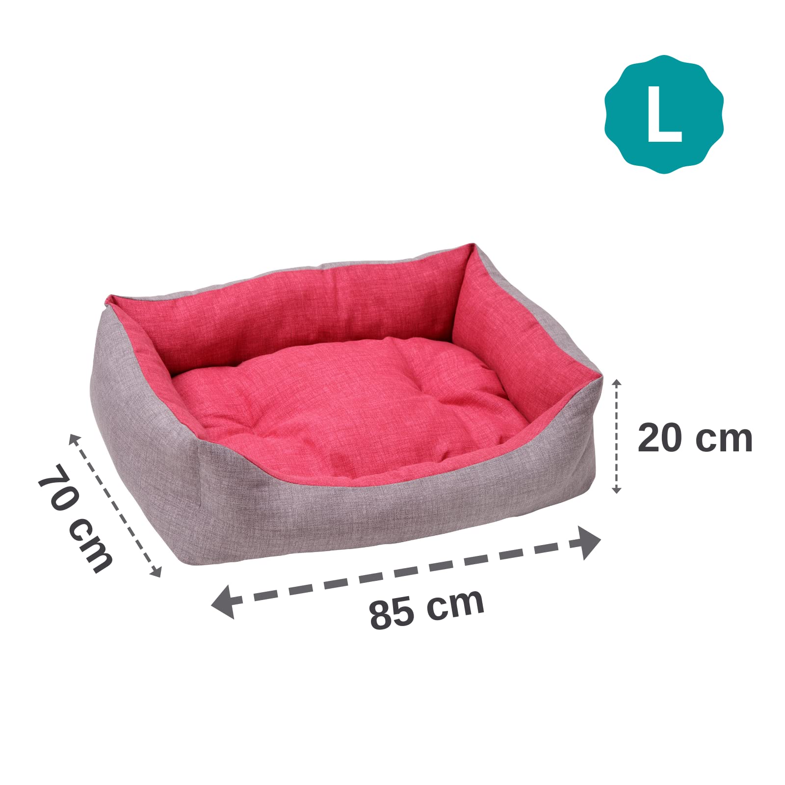 Baroni Home Cuccia per Cane in tessuto Grigio e Bordeaux Taglia L 70x85 cm, Morbido Divano Rettangolare, Comodo, per Camera da Letto Salotto Corridoio, Lavabile