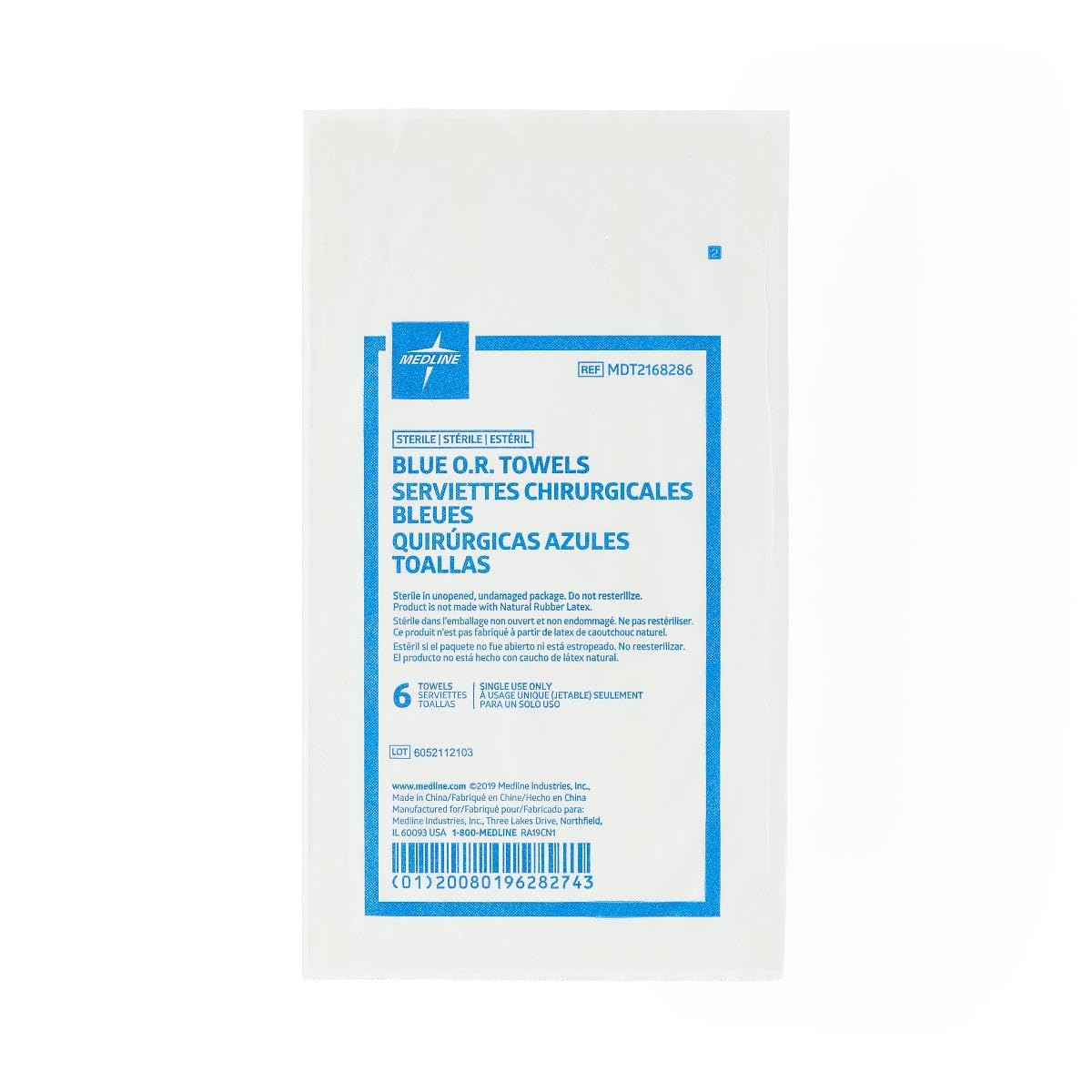 Medline MDT2168286 - Juego de toallas quirúrgicas desechables (estéril, 72 unidades), color azul