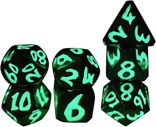 Deevoka 7Pcs Dice Set Light up Dice RPG Role Playing Large Number Easy to Read Polyhedral Dice Set for Math Teaching Game Tabletop Game Role Playing, Green