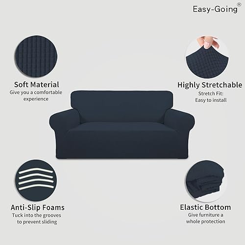 Vista 523 de Easy-Going - Funda elástica para sofá biplaza, 1 pieza, suave, con parte inferior elástica, protector para niños, tela jacquard de elastano y Gris