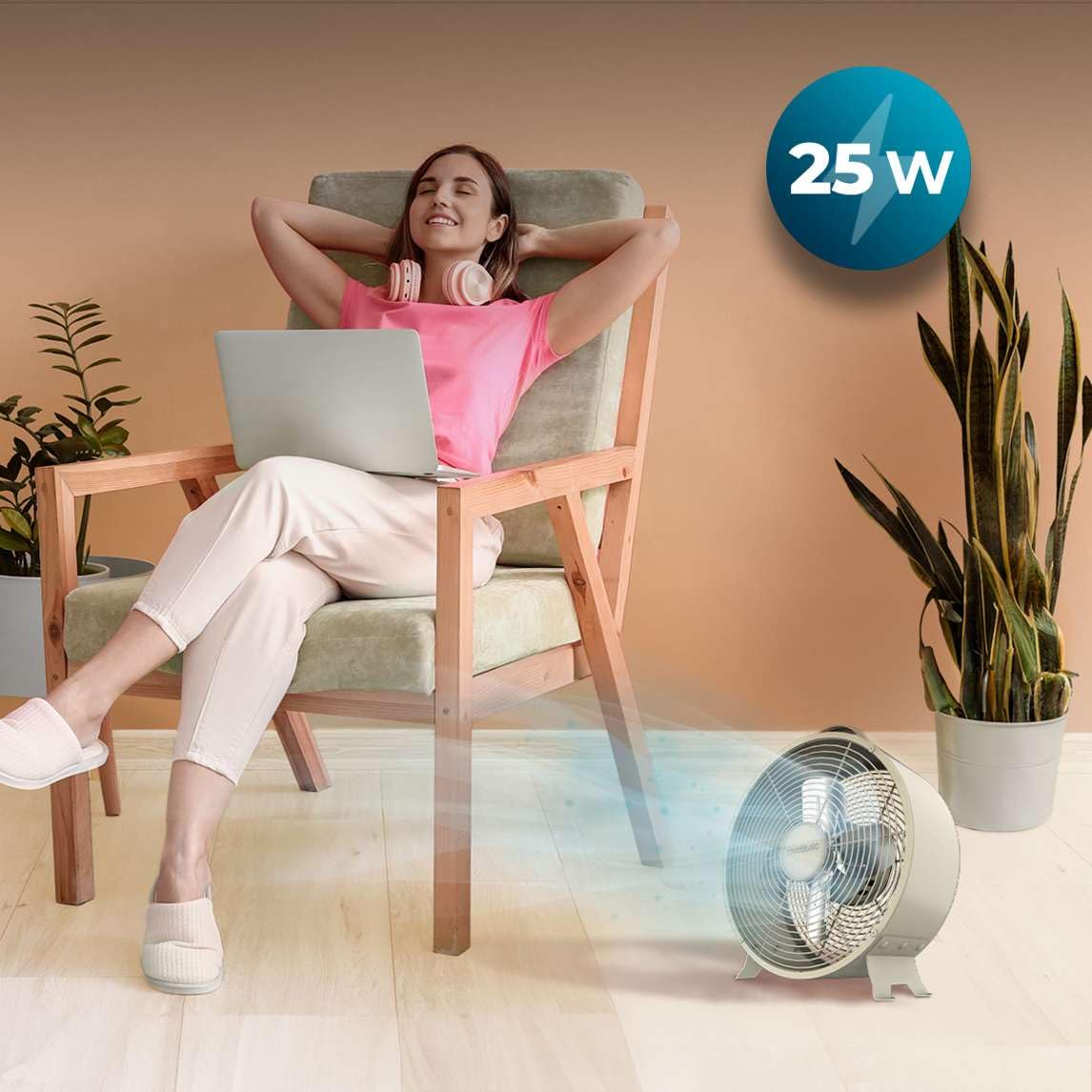 Cecotec Tischventilator EnergySilence 400 RetroDesk Beige Cool, 25 W | 20 cm Durchmesser, 4 Rotorblätter, 2 Geschwindigkeiten, stabiler Standfuß, Schutzgitter und minimalistisches Design