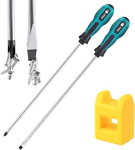 Juego de destornilladores de 2 piezas de 12 pulgadas de largo, juego de destornilladores de hoja larga PH2 destornillador magnético de 12 pulgadas,