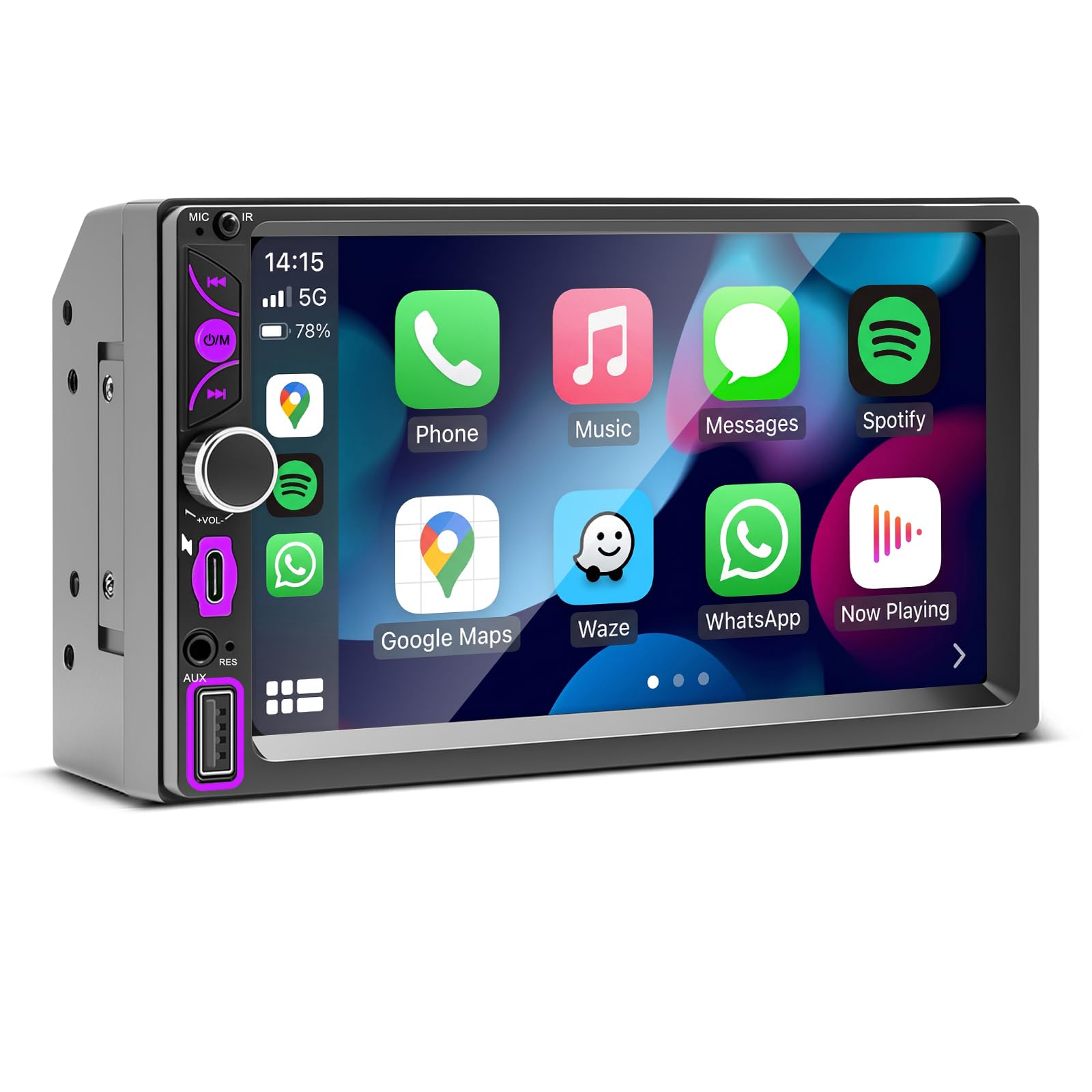 Radio Coche 2 DIN con CarPlay y Android Auto Inalámbrico - Pantalla Táctil 7 Pulgadas, Control por Voz, Mirror Link, Bluetooth, Radio FM/Am/RDS/EQ, Cámara Trasera, USB, Type-C
