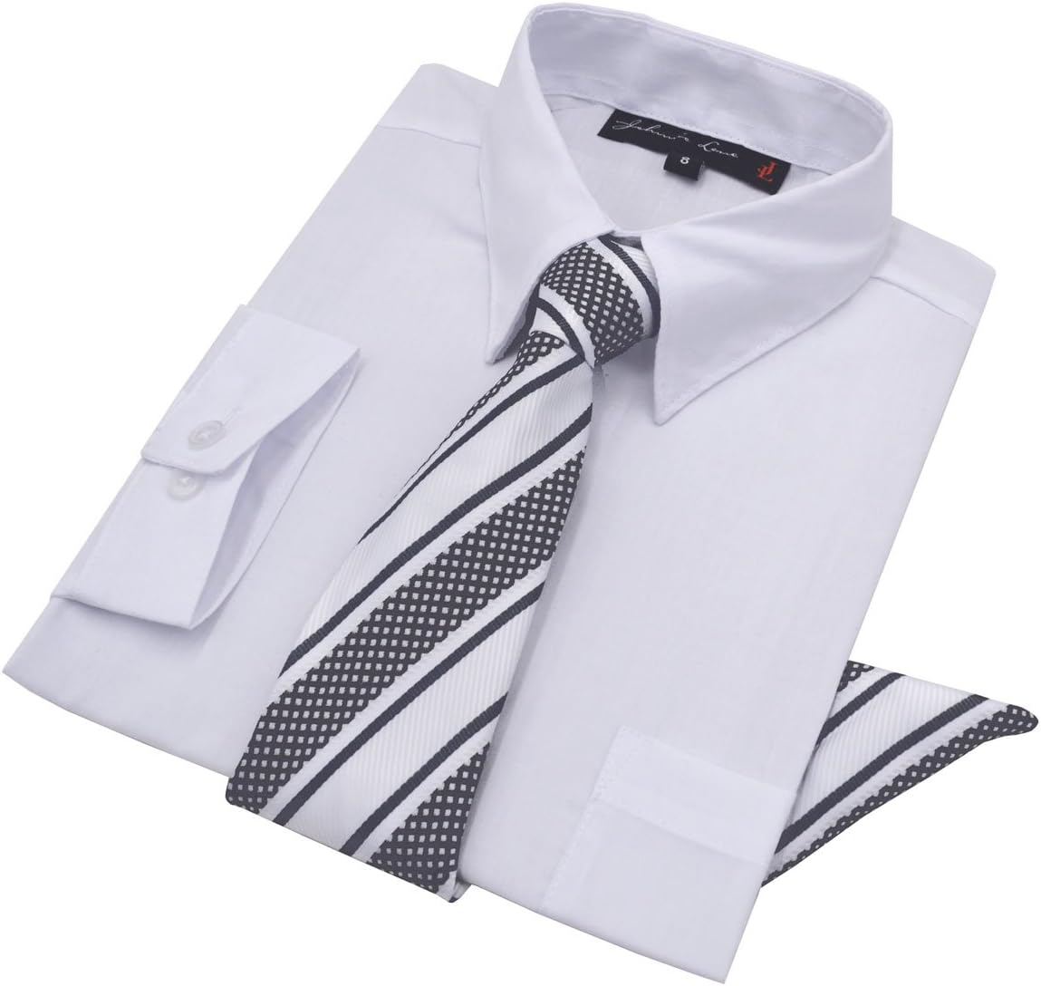 Boys Long Sleeve Dress Shirt with Tie and Handkerchief