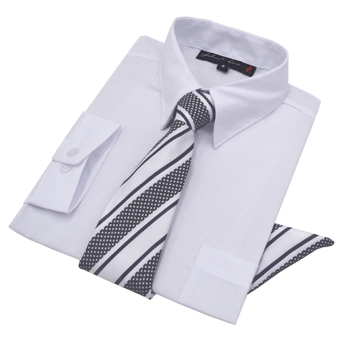 Boys Long Sleeve Dress Shirt with Tie and Handkerchief