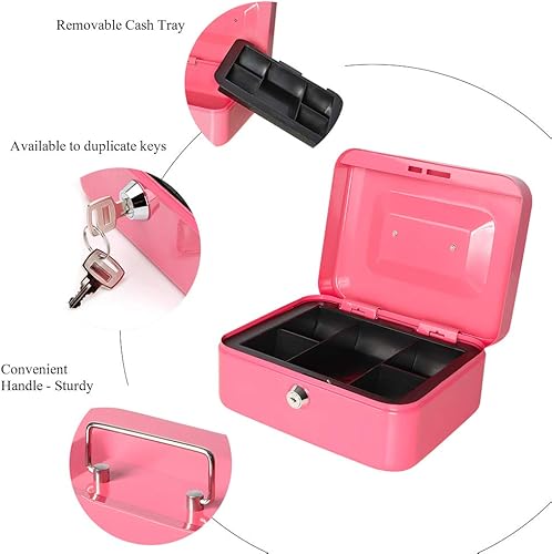 Vista 95 de Jssmst - Caja de dinero pequeña con bandeja, caja con bloqueo, Negro L