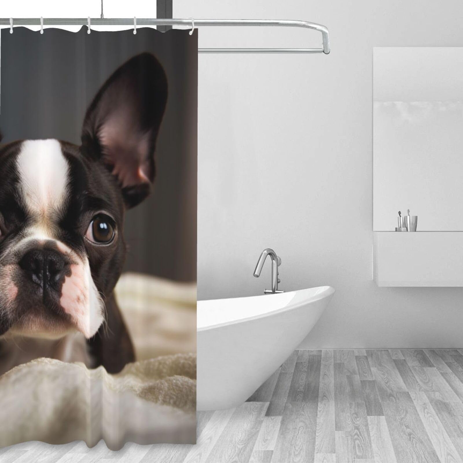Rideau de douche Boston Terrier pour décorer une salle de bain style original