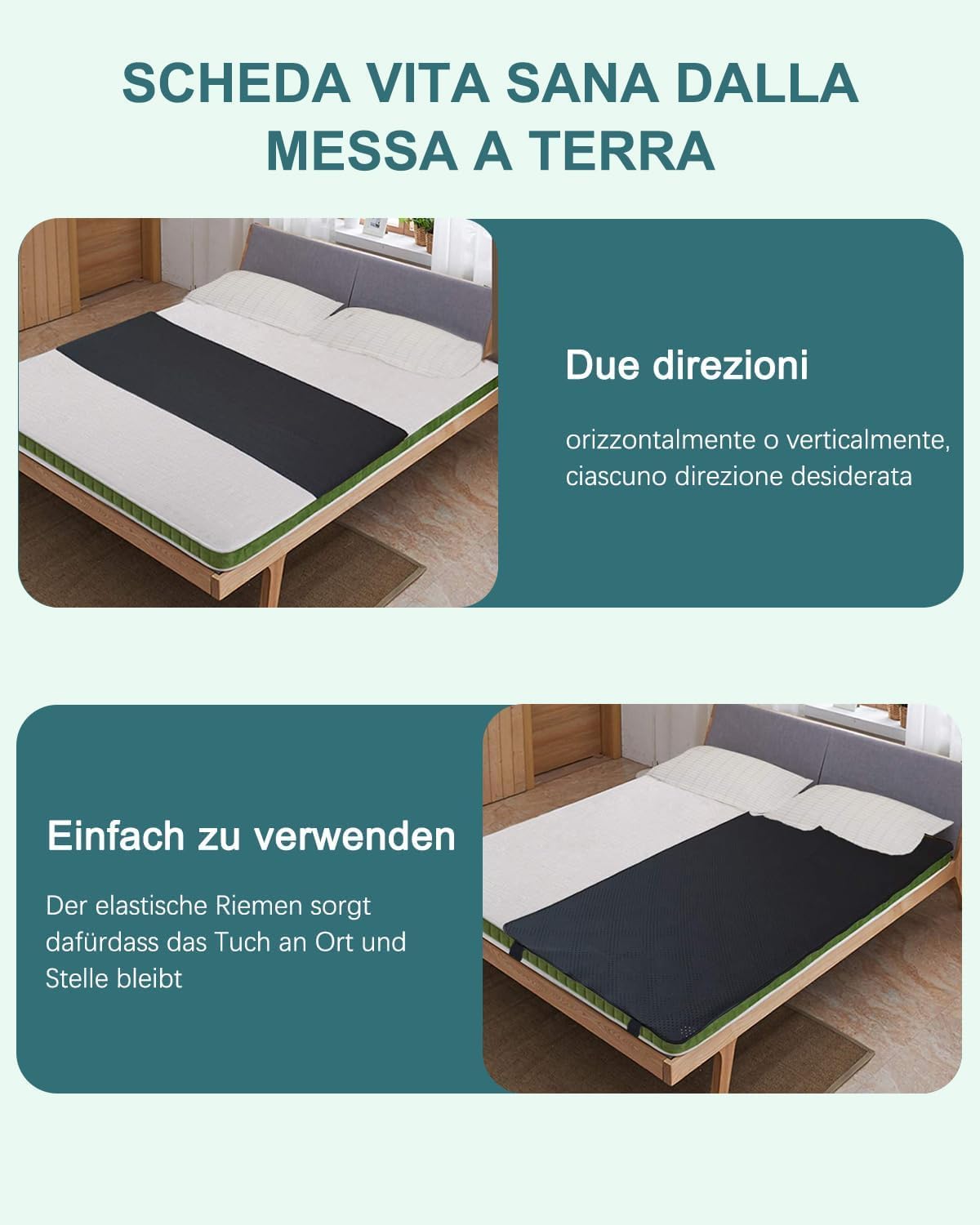 CkeyiN Pro Tappetino di messa a terra per letto, miglioramento della qualità del sonno con lenzuola, Grounding Bed Sheet per aumentare l'energia, Grounding Mat 68 x 198 cm, nero