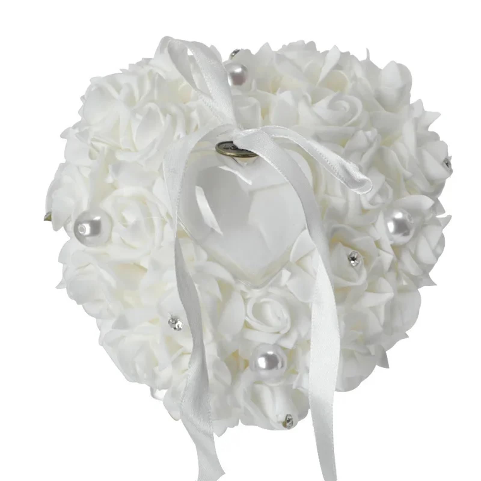 Cuscino for fedi nuziali romantico in raso con cristalli a forma di cuore for fidanzamento, proposta matrimonio, decorazione per cerimonia di matrimonio