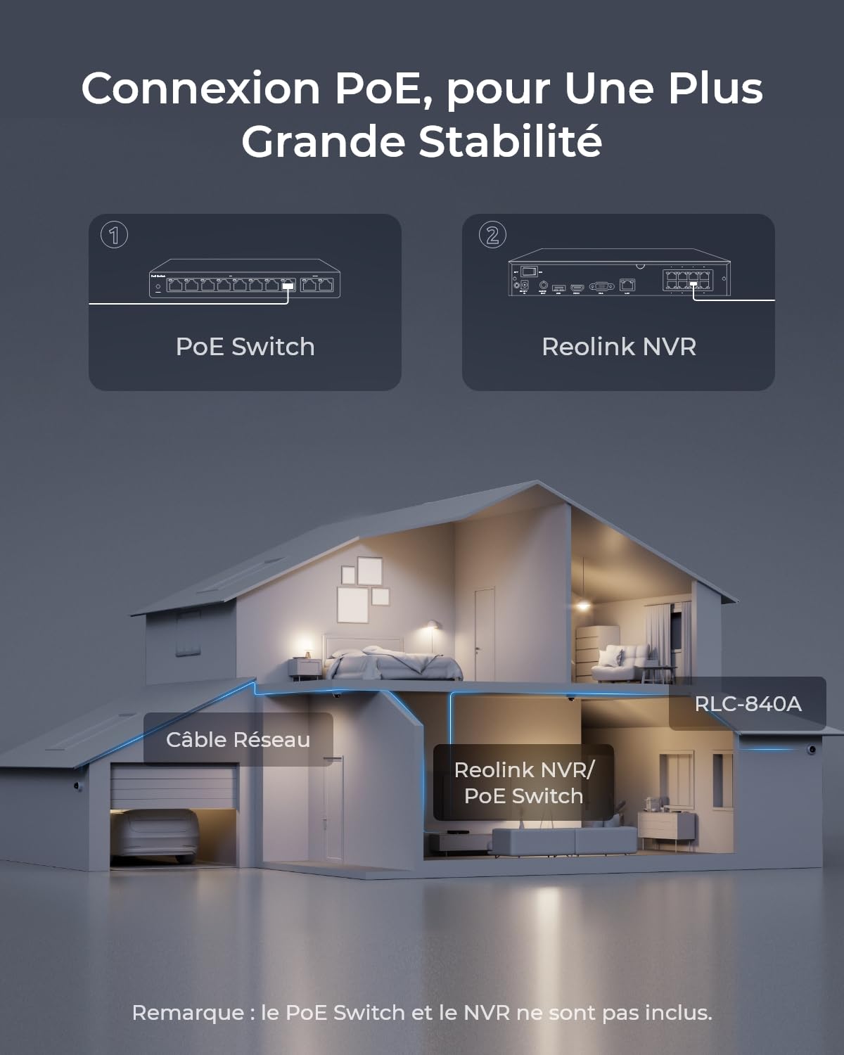 Reolink 4K Caméra de Surveillance PoE, 4X RLC-840A avec Anti-Vandalisme IK10, Détection Smart Personnes/Véhicules/Animaux, Ensemble 4K PoE NVR 8 Canaux avec Disque Dur de 2TO
