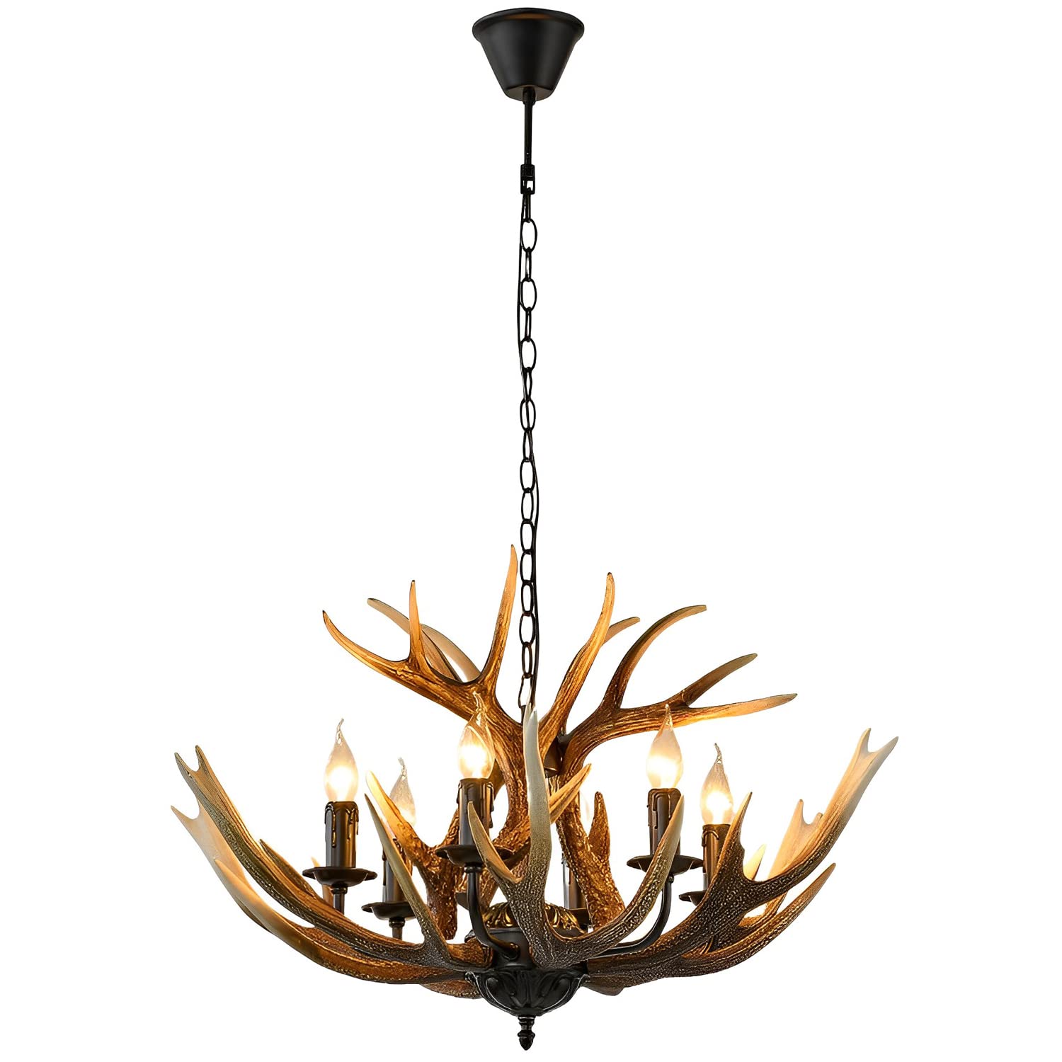 FYZDLAOR Vintage Deer Horn Chandeliers Rustic Antlers Pendant Lights Farmhouse Candle Light Deco Resin Hanging Chandelier for Living Dining Room Loft Ceiling Lighting Fixture