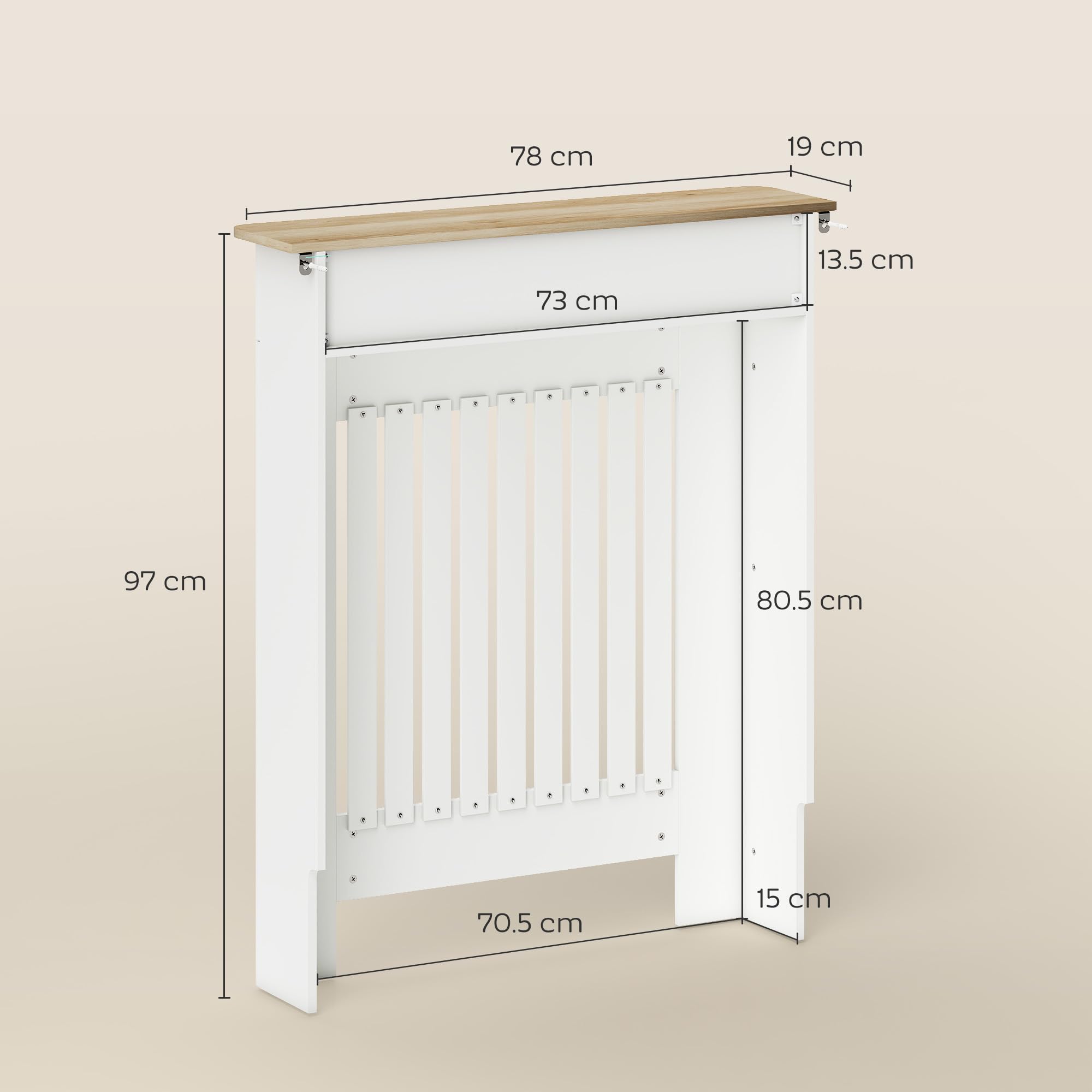 HOMCOM Copri Termosifone Moderno a Doghe Antiribaltamento con Cassetto Portaoggetti, Copritermosifone in Legno per Soggiorno, Corridoio e Ufficio, 78x19x97 cm, Bianco