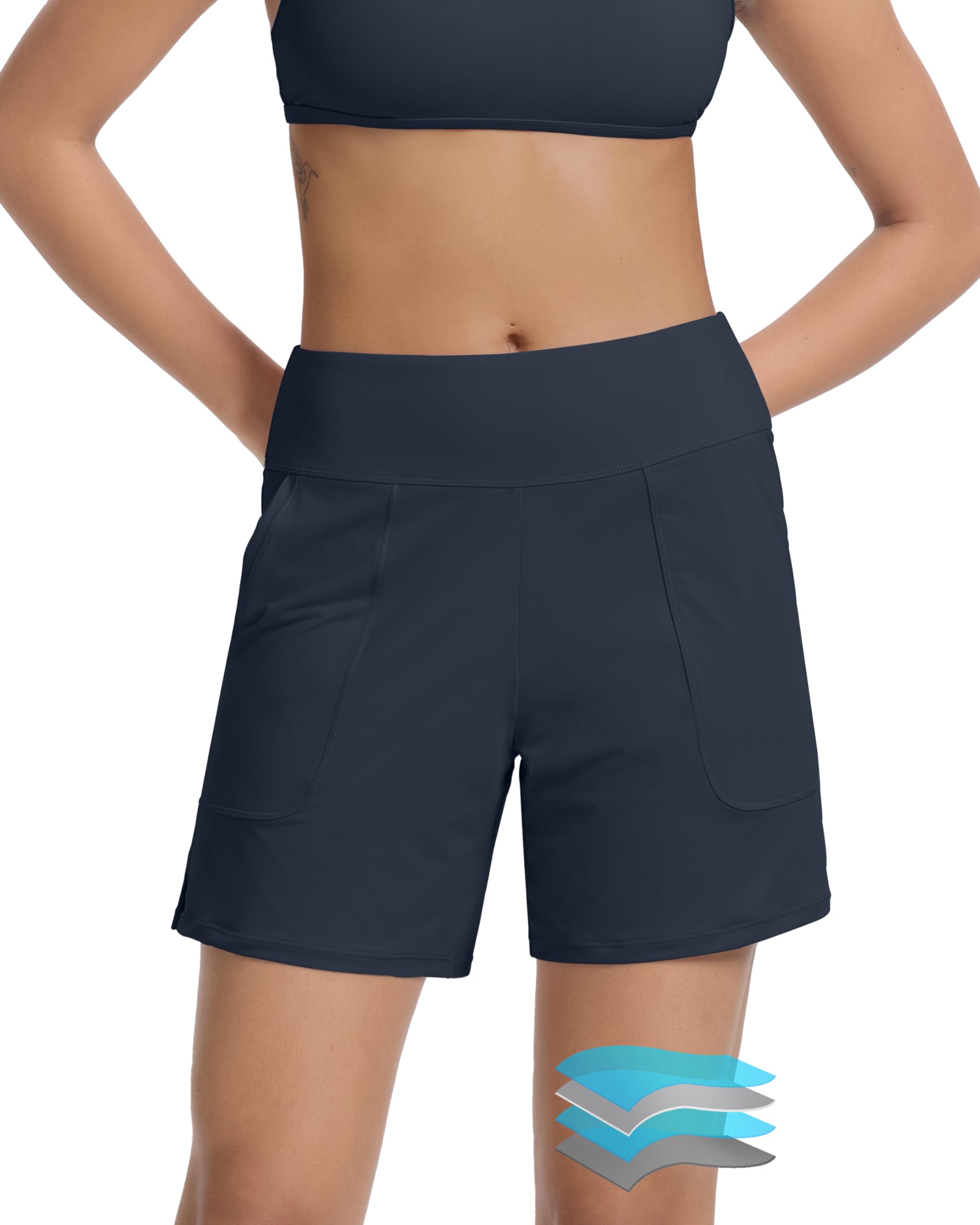 Period Swimwear Menstrual Leakproof Swim Bottom 3" High Waisted Bathing Suit Shorts with Pocket for Girl Teens-image-48