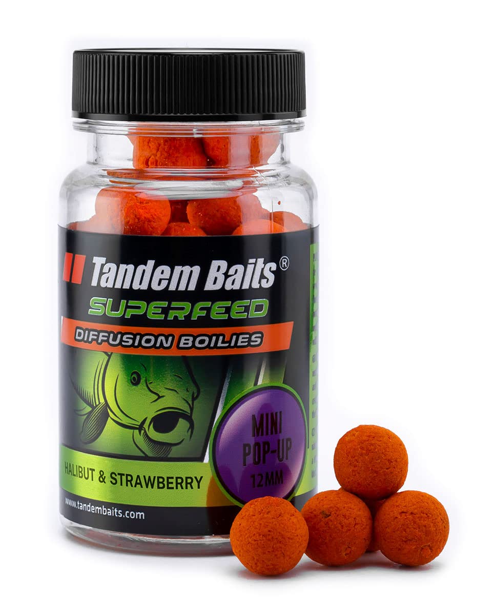 Tandem Baits SuperFeed Mini Diffusion Pop-Up Halibut & Strawberry | Carp Fishing Hookbaits | Pop Ups Carp Fishing | Carp Fishing Bait | Carp Bait | Carp Fishing Accessories for Monster Fish 12mm 30g