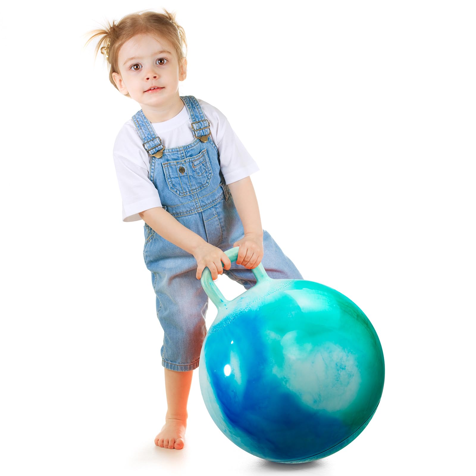 INPODAK 2 Pack Space Hopper 18inch Space Hoppers for Kids Age 3-8 Anti-slip Jumping Ball with Handle Inflatable Hopper Ball With Pump Hopping toy for Boy Girls Indoor Outdoor garden Game - Image 3