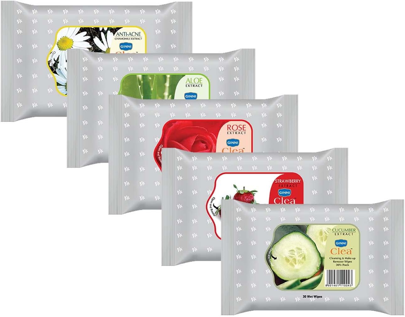 GINNI Clea Wet Wipes | Cleansing & Makeup Remover Wipes with Different Fragrance (Pack of 5)