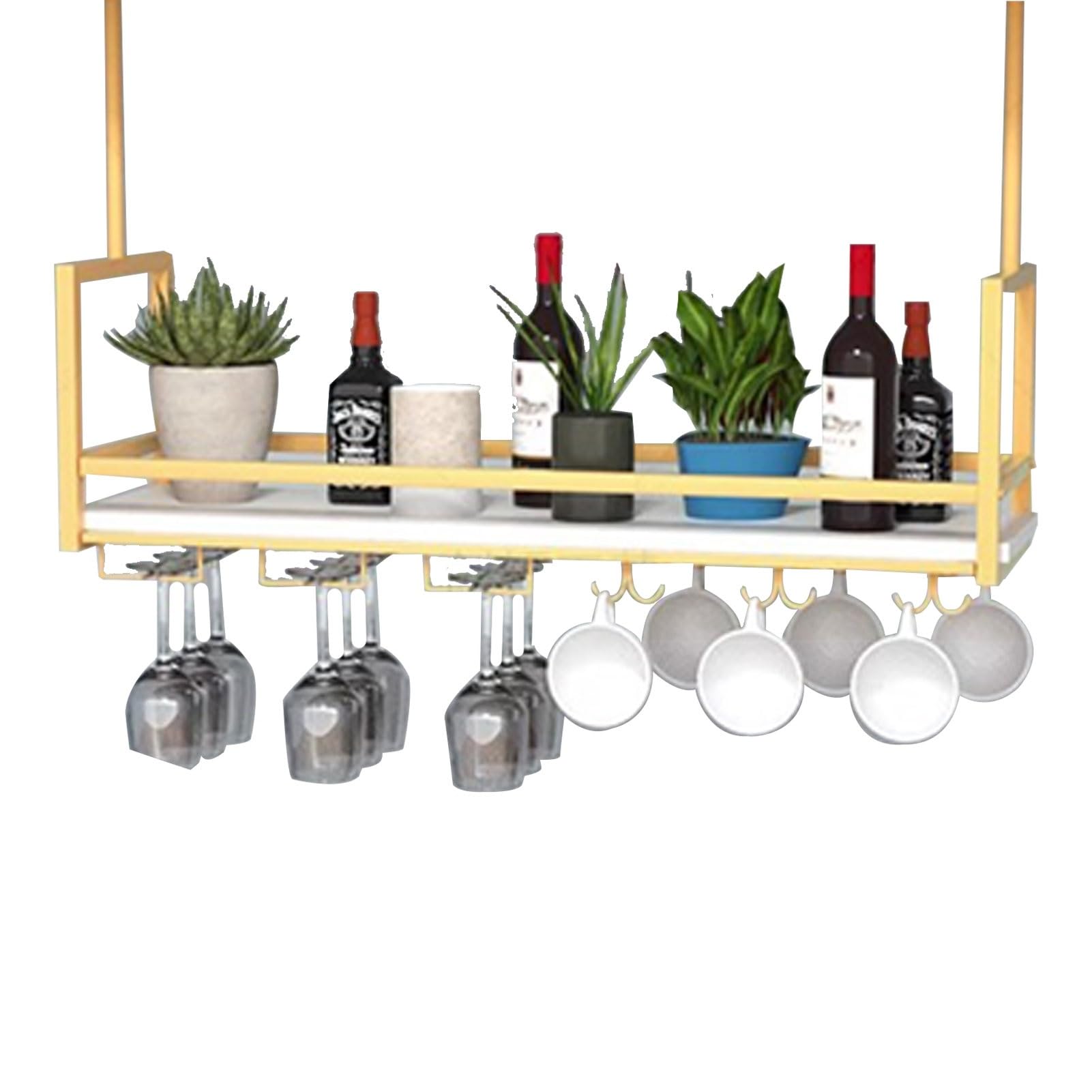 Rangement suspendu élégant pour bouteilles au plafond moderne