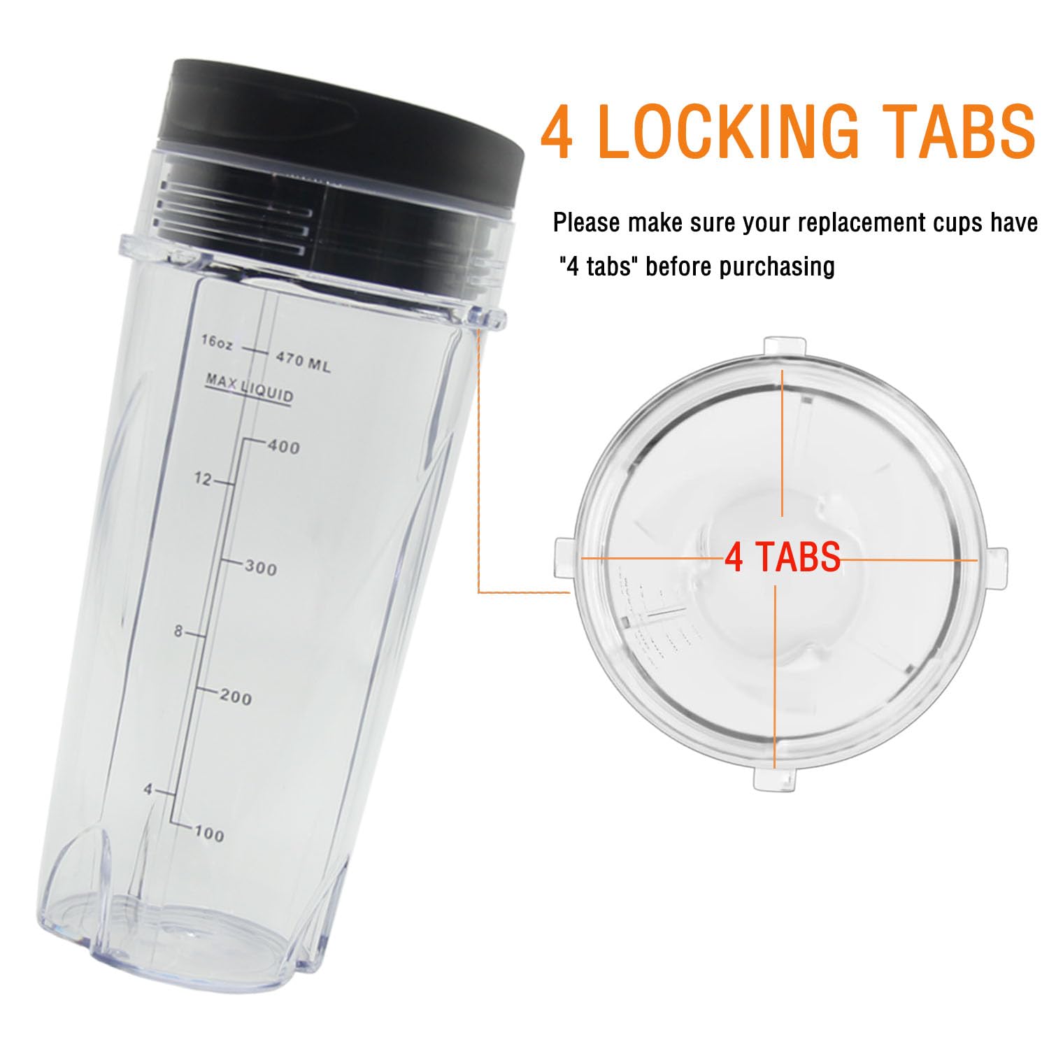 16oz Replacement Cups for Ninja QB3001SS, Replacement 16oz Blender Cup Compatible with Ninja Blender L660 BL770 BL663 BL740 BL780, Blender Replacement Parts fit Ninja Blender BL810 QB3000 (2-pack)