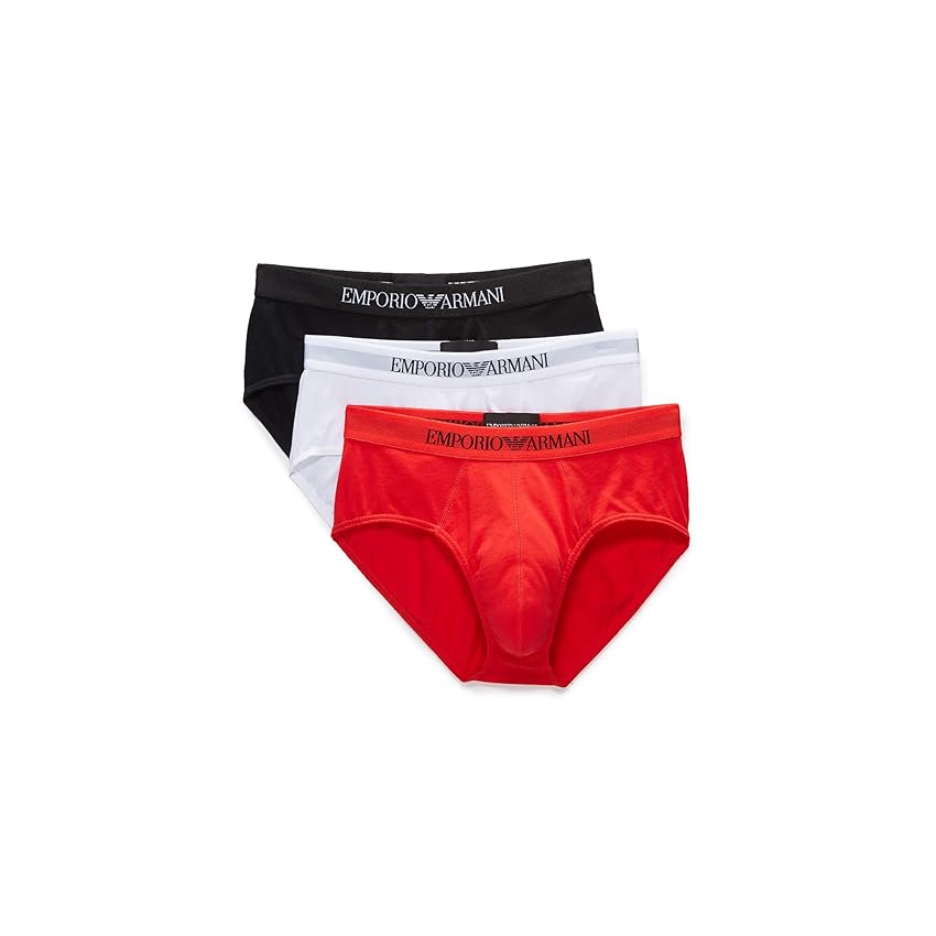 Emporio Armani Men's Basic - Pure Cotton 3-pack Brief, Mutande Uomo, Multicolore (White/Red/Black), M