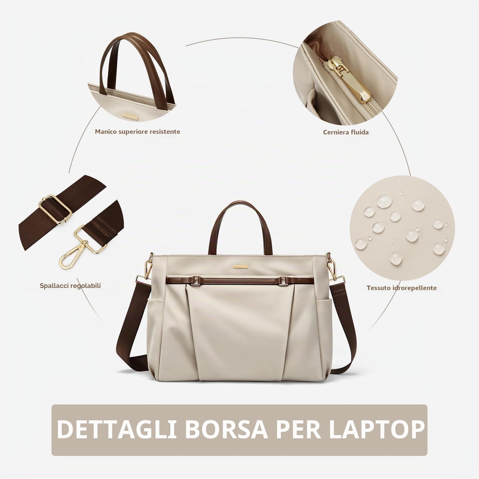 Borsa Messenger Donna Impermeabile Borsa Porta PC 15 Pollici - Borsa Lavoro Grande per Ufficio, Università e Scuola - Albicocca