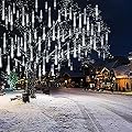 Weepong Christmas Lights Outdoor UL Certified Meteor Shower Lights 12Inch 8Tubes 192LED Falling Rain Drop Lights Icicle Snow Cascading Xmas Lights for Tree Wedding Party Garden Decoration,White