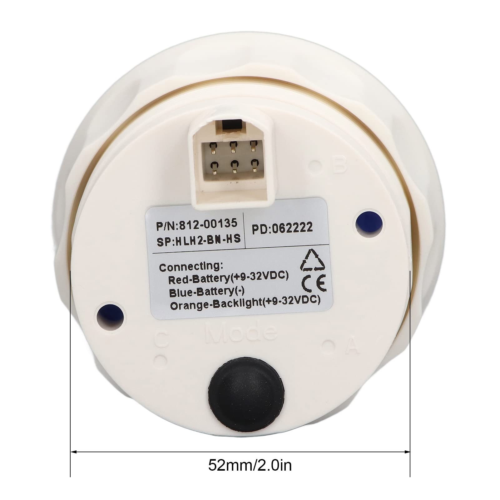 Indicatore orario 52 mm, quadrante nero Retroilluminazione a 7 colori Antiappannamento DC 9‑32 V IP67 Contaore barca impermeabile ad alta precisione per