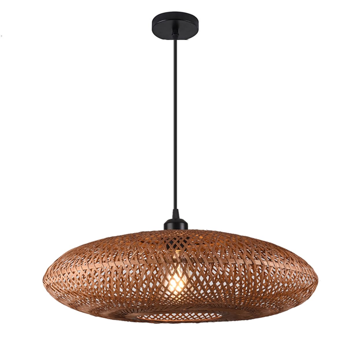 LQZCXMF Brown Bamboo Wicker Pendant Lights Southeast Asia Style Lampshade Unique Drum Hanging Ceiling Lamp Mid-Century Rattan Chandeliers for Restaurant Dining Room Farmhouse Lighting 1-Pack