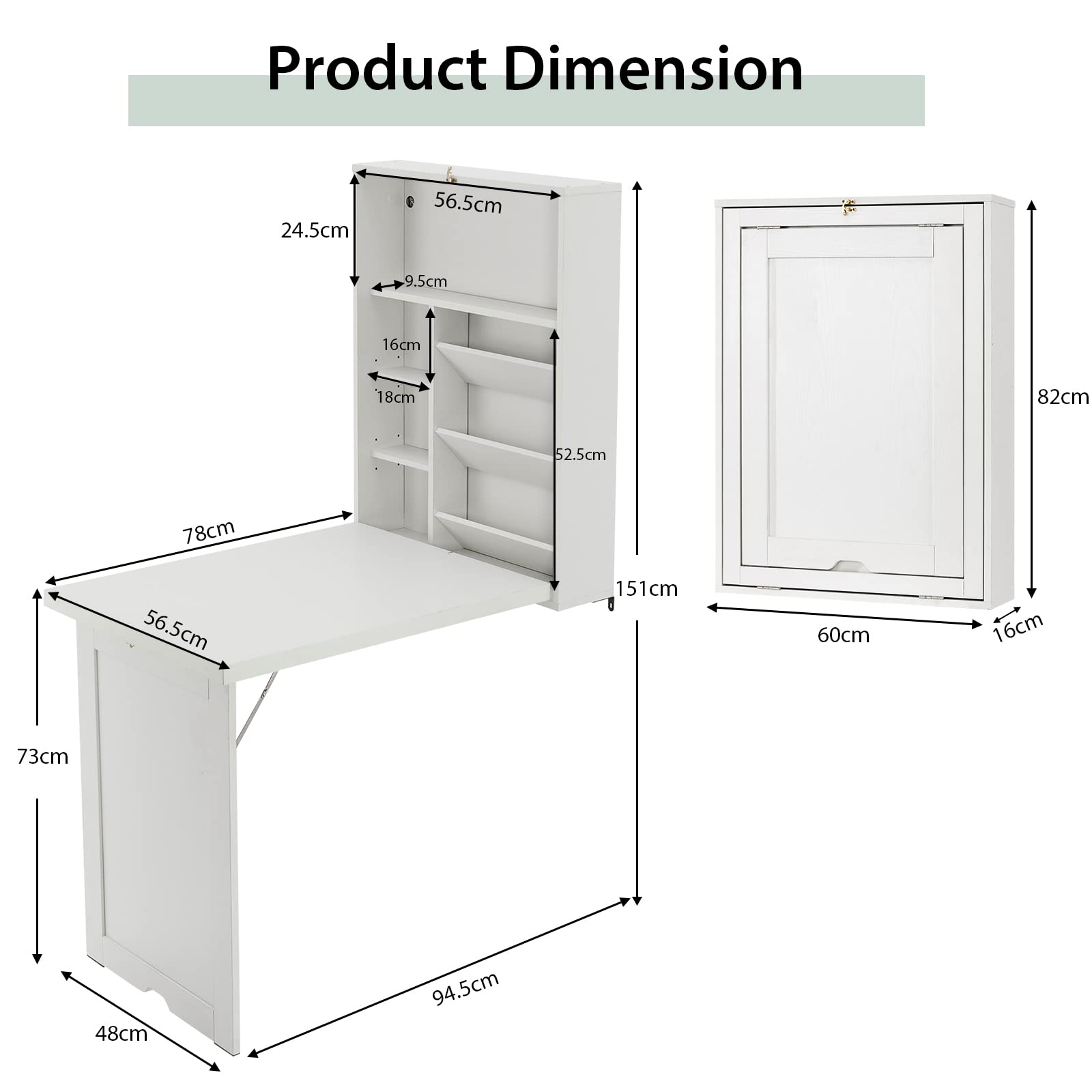 GIANTEX-Mesa de Pared Plegable 7 Compartimentos, Alfombrilla Antideslizante, se Puede Utilizar en el Estudio, la Cocina y la Sala de Estar