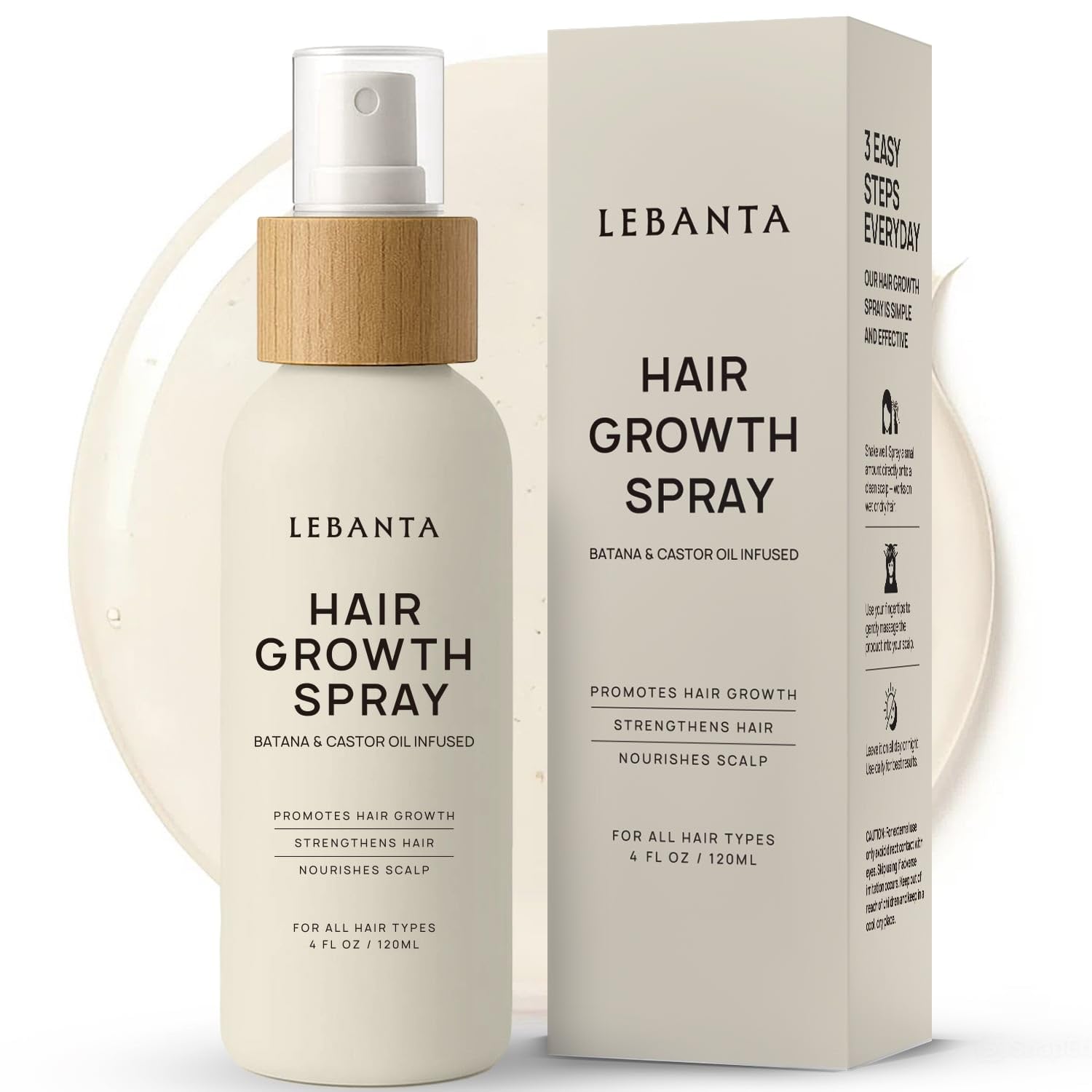 Lebanta Hair Growth Oil Spray - 100% Pure Ingredients For Non Greasy, Thicker & Stronger Hair - Organic Batana, Castor, Biotin, Saw Palmetto, and