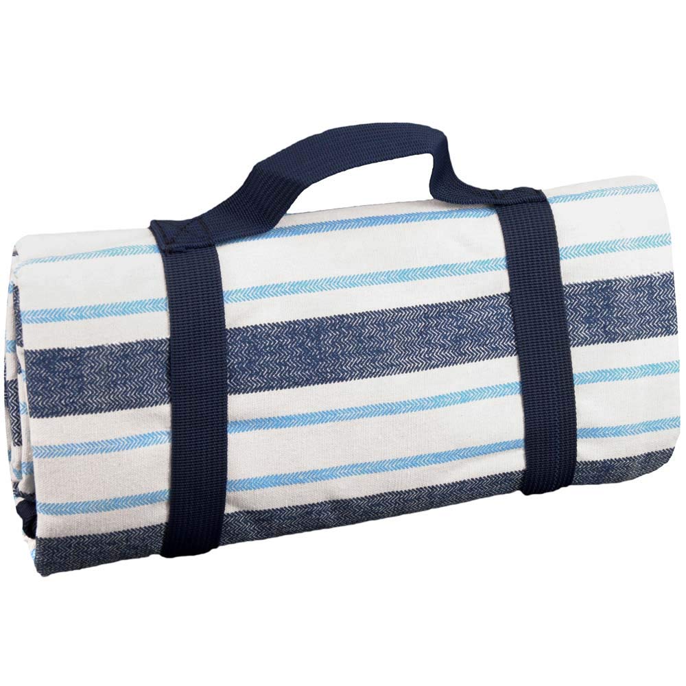 Les Jardins de la Comtesse - Tovaglia da picnic rettangolare XL a righe bianche e blu - Copertura impermeabile in cotone e poliestere - 280 x 140 cm - Anche per tavolo da giardino - 8/12 persone