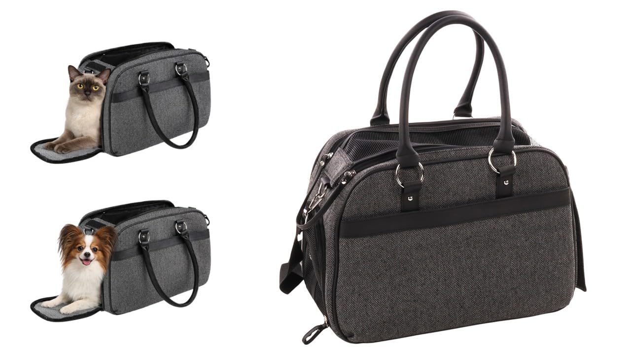 Sac de transport chat Flamingo Justine gris | Confort mousse et finitions premium
